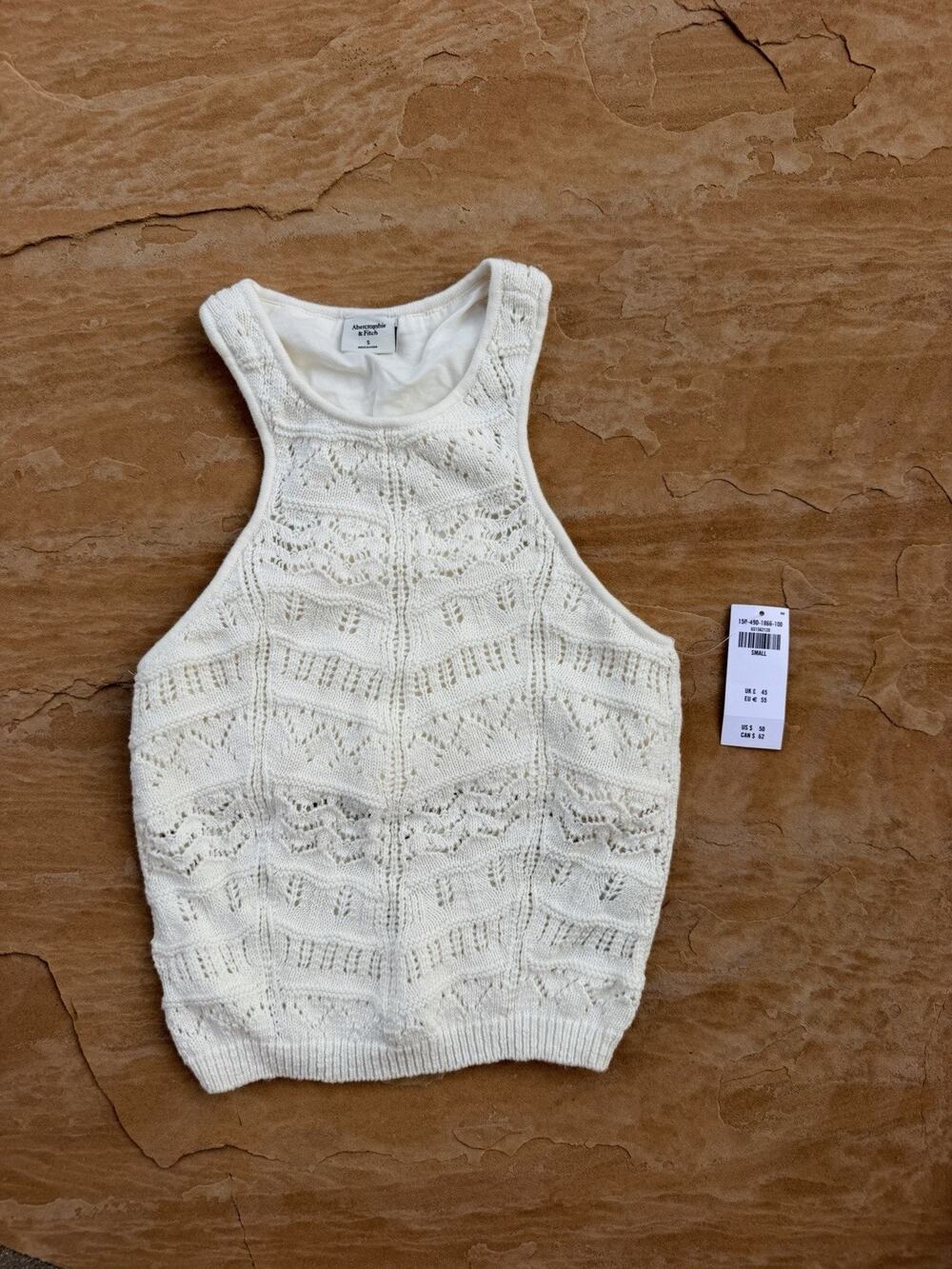 Abercrombie & Fitch Cream Mixed Stitch Halter Neck Sleeveless Sweater Small NWT